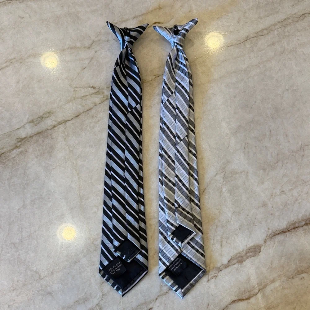 Striped Black, Gray & White Boy’s Clip On Ties